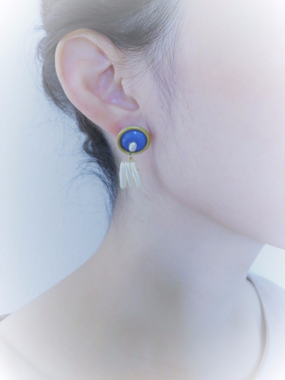 ヴィンテージブルー＆パールピアス vintage pearl earrings <PE-plbl> 2枚目の画像