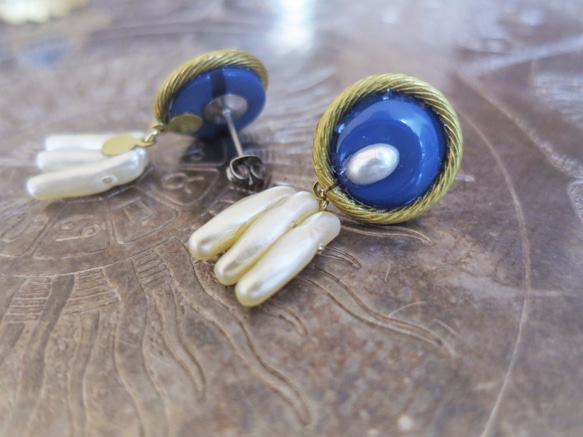 ヴィンテージブルー＆パールピアス vintage pearl earrings <PE-plbl> 4枚目の画像