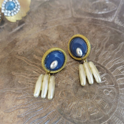 ヴィンテージブルー＆パールピアス vintage pearl earrings <PE-plbl> 5枚目の画像