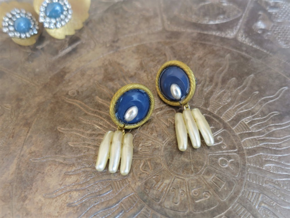 ヴィンテージブルー＆パールピアス vintage pearl earrings <PE-plbl> 5枚目の画像