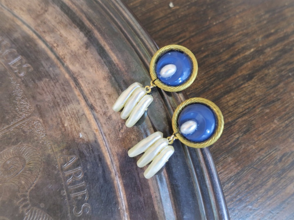 ヴィンテージブルー＆パールピアス vintage pearl earrings <PE-plbl> 6枚目の画像