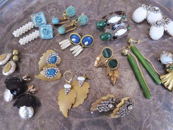 ヴィンテージブルー＆パールピアス vintage pearl earrings <PE-plbl> 8枚目の画像