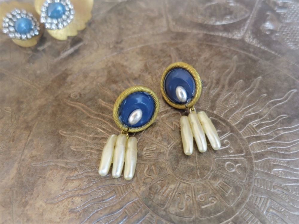 ヴィンテージブルー＆パールイヤリング vintage pearl earrings <ER-plbl>