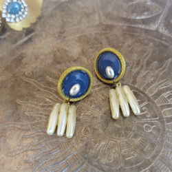 ヴィンテージブルー＆パールイヤリング vintage pearl earrings <ER-plbl> 1枚目の画像