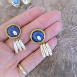 ヴィンテージブルー＆パールイヤリング vintage pearl earrings <ER-plbl> 3枚目の画像