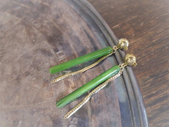 スティックイヤリング モスグリーン vintage earrings green <ER-grpnt> 4枚目の画像