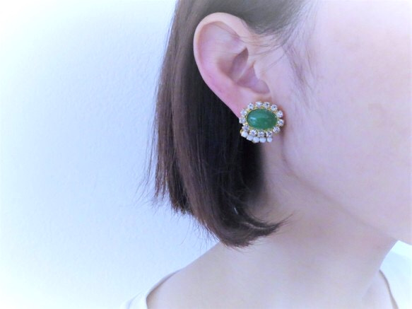 ジェイドグリーンイヤリング vintage earrings gadegreen <ER-gdGR> 3枚目の画像