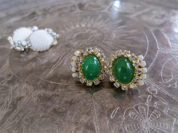 ジェイドグリーンイヤリング vintage earrings gadegreen <ER-gdGR> 6枚目の画像