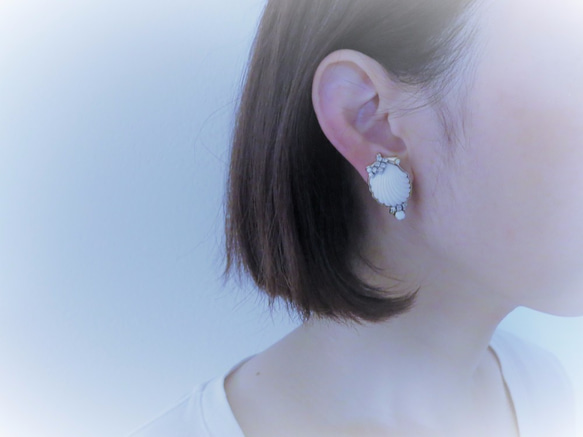 ホワイトシェルイヤリング vintage earrings white shell <ER-shwht2> 7枚目の画像