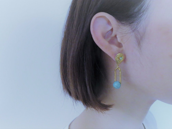 ターコイズピアス vintage earrings turquoise <PE-tqch> 2枚目の画像