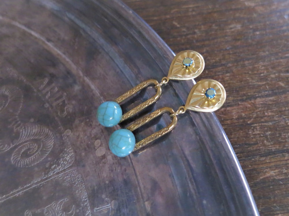 ターコイズピアス vintage earrings turquoise <PE-tqch> 4枚目の画像