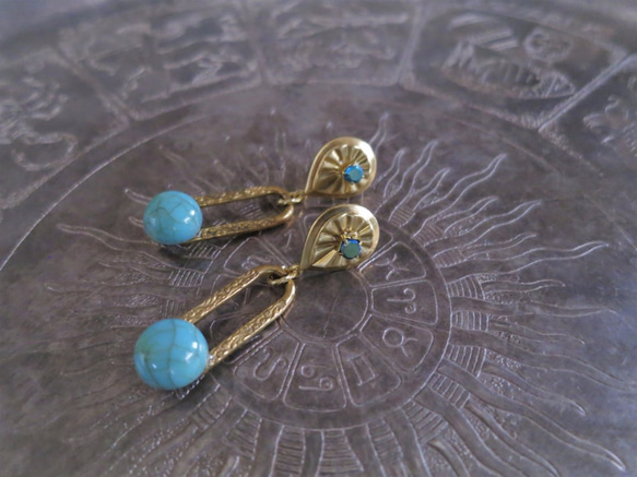 ターコイズピアス vintage earrings turquoise <PE-tqch> 7枚目の画像