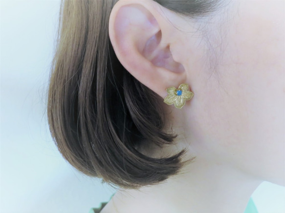 古董楓葉耳環 藍色穿孔耳環<PE-LF4> 第2張的照片