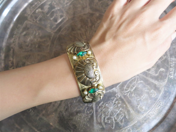 ボタニカルバングル　vintage bangle green bijou <BG-GR1> 3枚目の画像