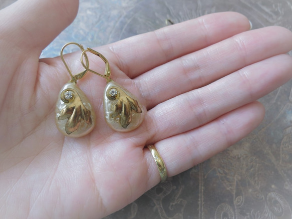 パール＆リーフイヤリング ミリアムハスケル vintage earrings <ER4-1219> 3枚目の画像