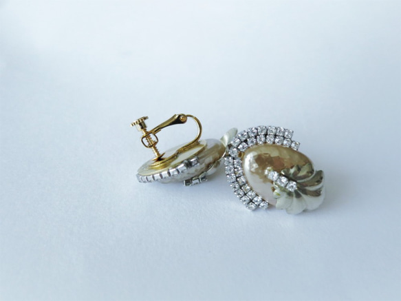 パール＆シェルビジューイヤリング ミリアムハスケル vintage earrings Miriam Haskell <P 3枚目の画像