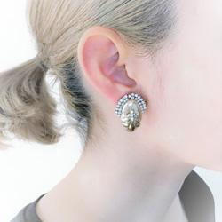 パール＆シェルビジューイヤリング ミリアムハスケル vintage earrings Miriam Haskell <P 4枚目の画像