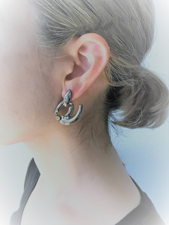 シルバーモチーフピアス vintage earrings CV <PE4 -L19> 4枚目の画像