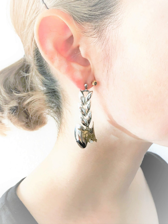 シルバーリーフイヤリング vintage earrings leaf SV <PE5B-L19> 2枚目の画像