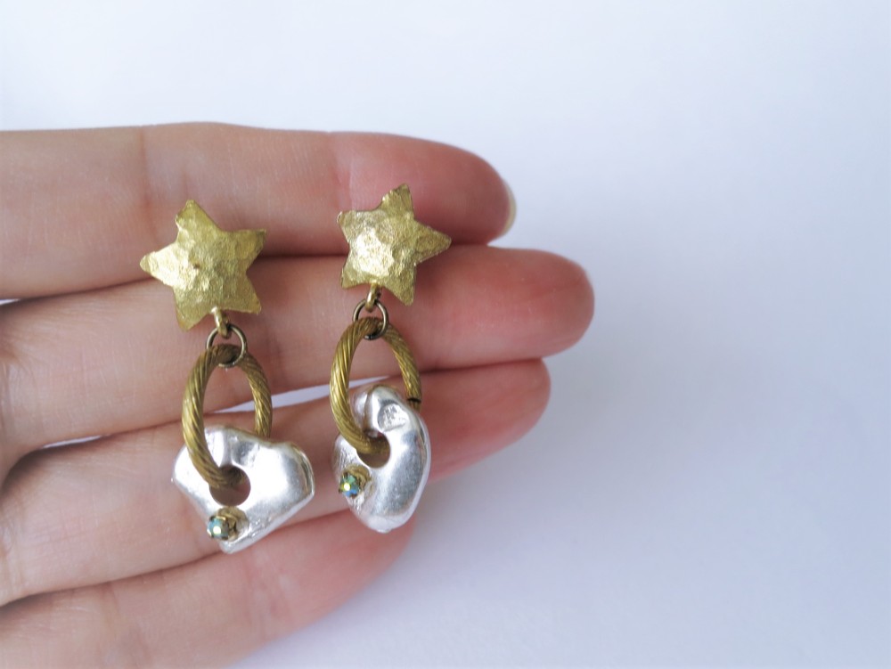 スター＆シルバーナゲットピアス vintage earrings star SV <PE6-L19>