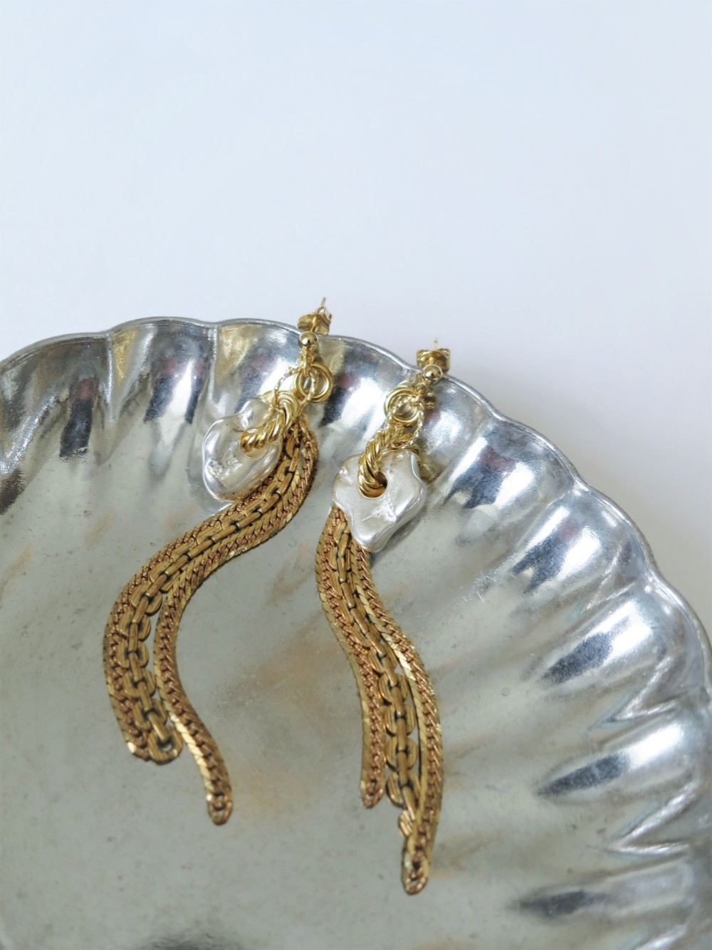 2ウェイピアス シルバーナゲット&フリンジ vintage earrings fringe SV <PE7 -L19>