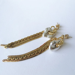 2ウェイピアス シルバーナゲット&フリンジ vintage earrings fringe SV <PE7 -L19> 2枚目の画像