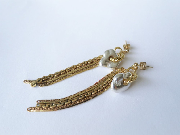 2ウェイピアス シルバーナゲット&フリンジ vintage earrings fringe SV <PE7 -L19> 2枚目の画像