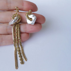 2ウェイピアス シルバーナゲット&フリンジ vintage earrings fringe SV <PE7 -L19> 3枚目の画像