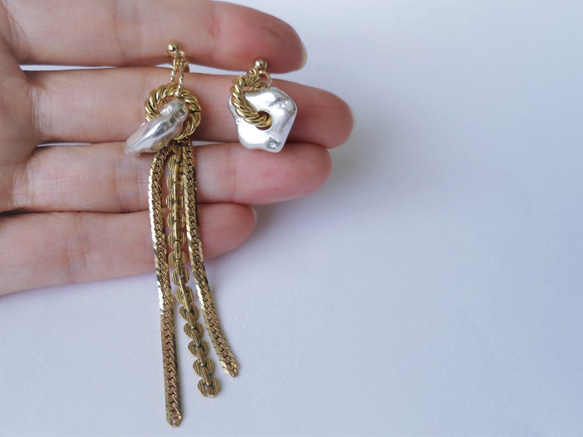 2ウェイピアス シルバーナゲット&フリンジ vintage earrings fringe SV <PE7 -L19> 3枚目の画像