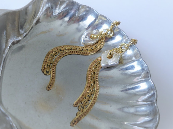 2ウェイピアス シルバーナゲット&フリンジ vintage earrings fringe SV <PE7 -L19> 7枚目の画像