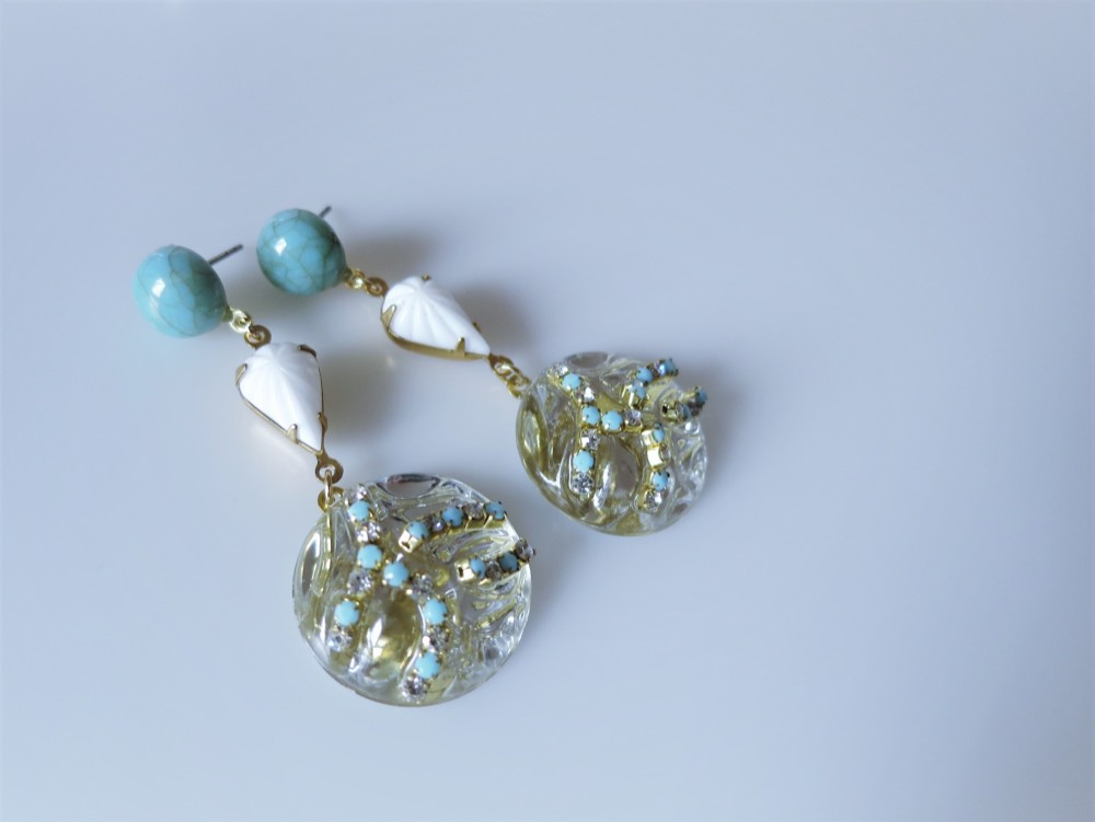 ターコイズ＆アイスドロップピアス vintage earrings tq ice <PE3-0120>