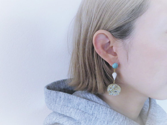 ターコイズ＆アイスドロップピアス vintage earrings tq ice <PE3-0120> 2枚目の画像