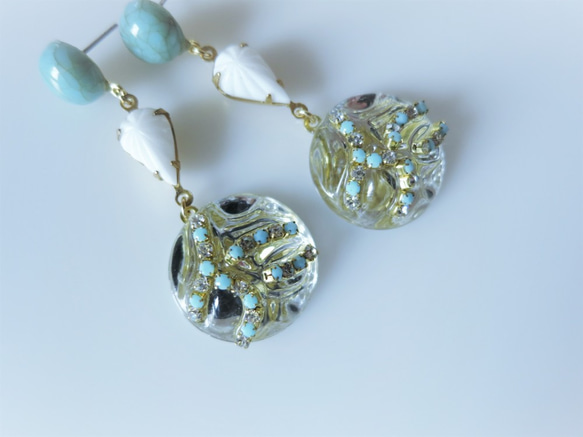 ターコイズ＆アイスドロップピアス vintage earrings tq ice <PE3-0120> 3枚目の画像