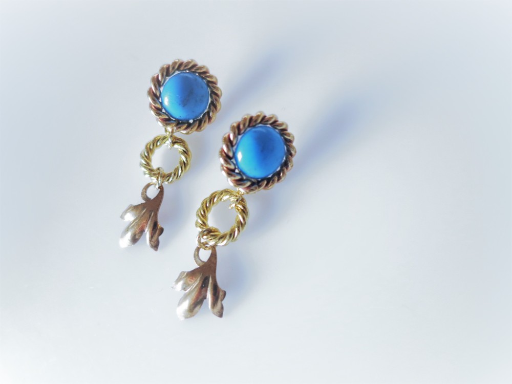 ツイストリング＆リーフピアス vintage earrings ring & leaf <PE1-0120>