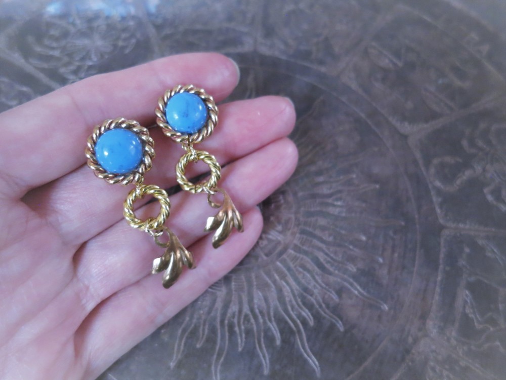 ツイストリング＆リーフイヤリング vintage earrings ring & leaf <ER1-0120>