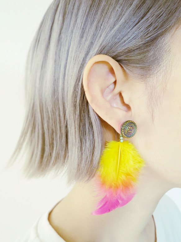 フェザーピアス 2ウェイ vintage btn earrings 2way <PE2-0420> 4枚目の画像