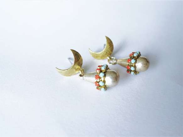 ドロップピアス ターコイズ×コーラル vintage drop earrings <PE12-0420> 4枚目の画像