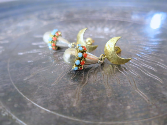 ドロップピアス ターコイズ×コーラル vintage drop earrings <PE12-0420> 1枚目の画像