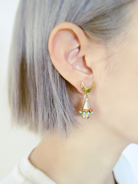 ドロップピアス ターコイズ×コーラル vintage drop earrings <PE12-0420> 2枚目の画像