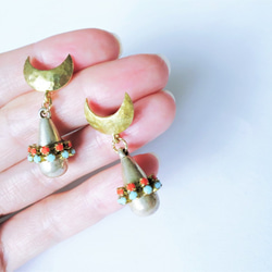 ドロップピアス ターコイズ×コーラル vintage drop earrings <PE12-0420> 5枚目の画像