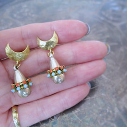 ドロップピアス ターコイズ×コーラル vintage drop earrings <PE12-0420> 3枚目の画像