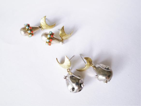 ドロップピアス ターコイズ×コーラル vintage drop earrings <PE12-0420> 9枚目の画像