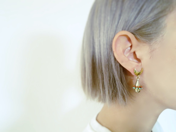 ドロップピアス ターコイズ×コーラル vintage drop earrings <PE12-0420> 6枚目の画像