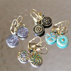 ヴィンテージガラスボタン ピアス vintage btn earrings <PE6-0420> 4枚目の画像
