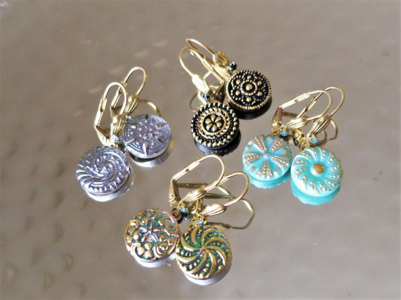 ヴィンテージガラスボタン ピアス vintage btn earrings <PE6-0420> 4枚目の画像