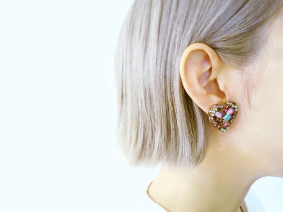 ヴィンテージビジューイヤリング ハート vintage earrings bijou <ER4-0420> 3枚目の画像