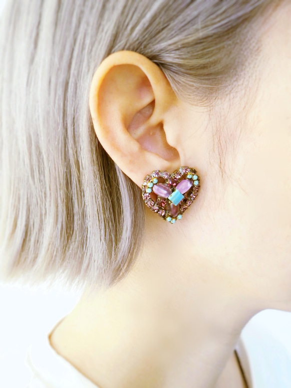 ヴィンテージビジューイヤリング ハート vintage earrings bijou <ER4-0420> 5枚目の画像