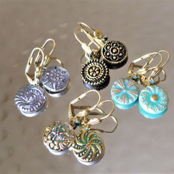 ヴィンテージガラスボタン ピアス vintage btn earrings <PE8-0420> 2枚目の画像