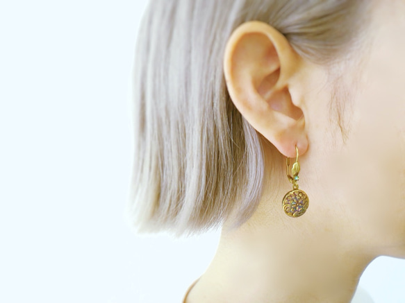 ヴィンテージガラスボタン ピアス vintage btn earrings <PE9-0420> 6枚目の画像