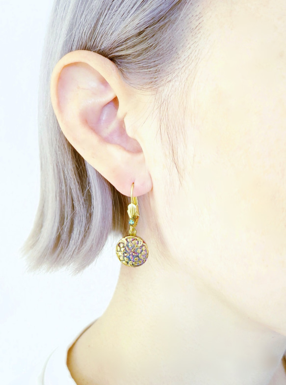 ヴィンテージガラスボタン ピアス vintage btn earrings <PE9-0420> 2枚目の画像